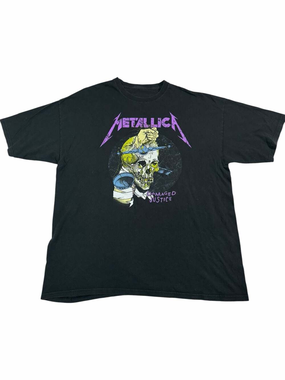 Metallica Damaged Justice T Shirt Mens XL Black Graphic Band Tee Rock Metal